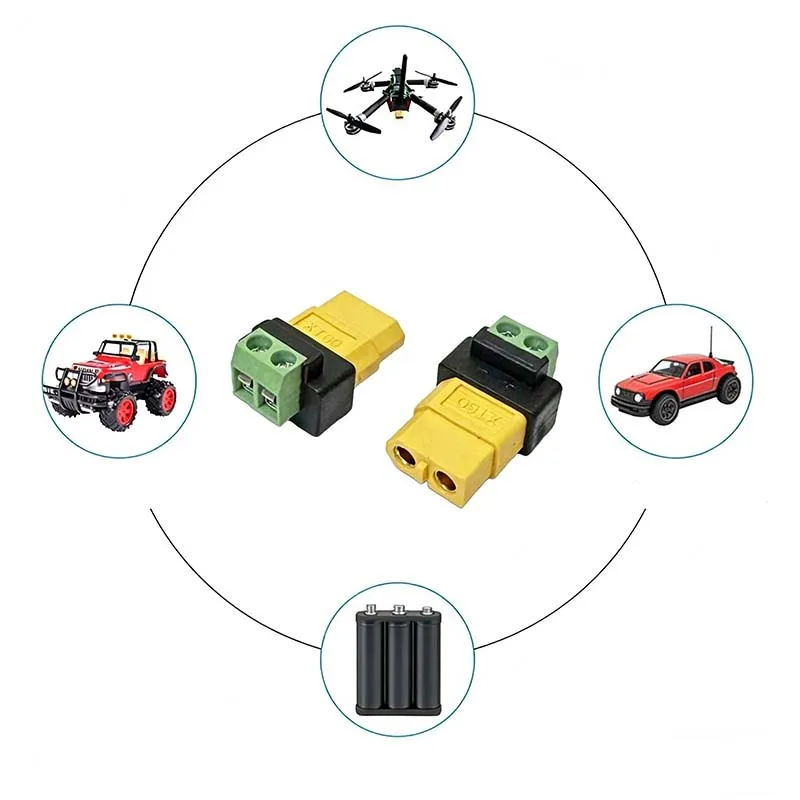 5PCS XT60 Non-Welded Adapter 2P Green Terminal Quick Connector for Drone Model Balancing Charging Plug