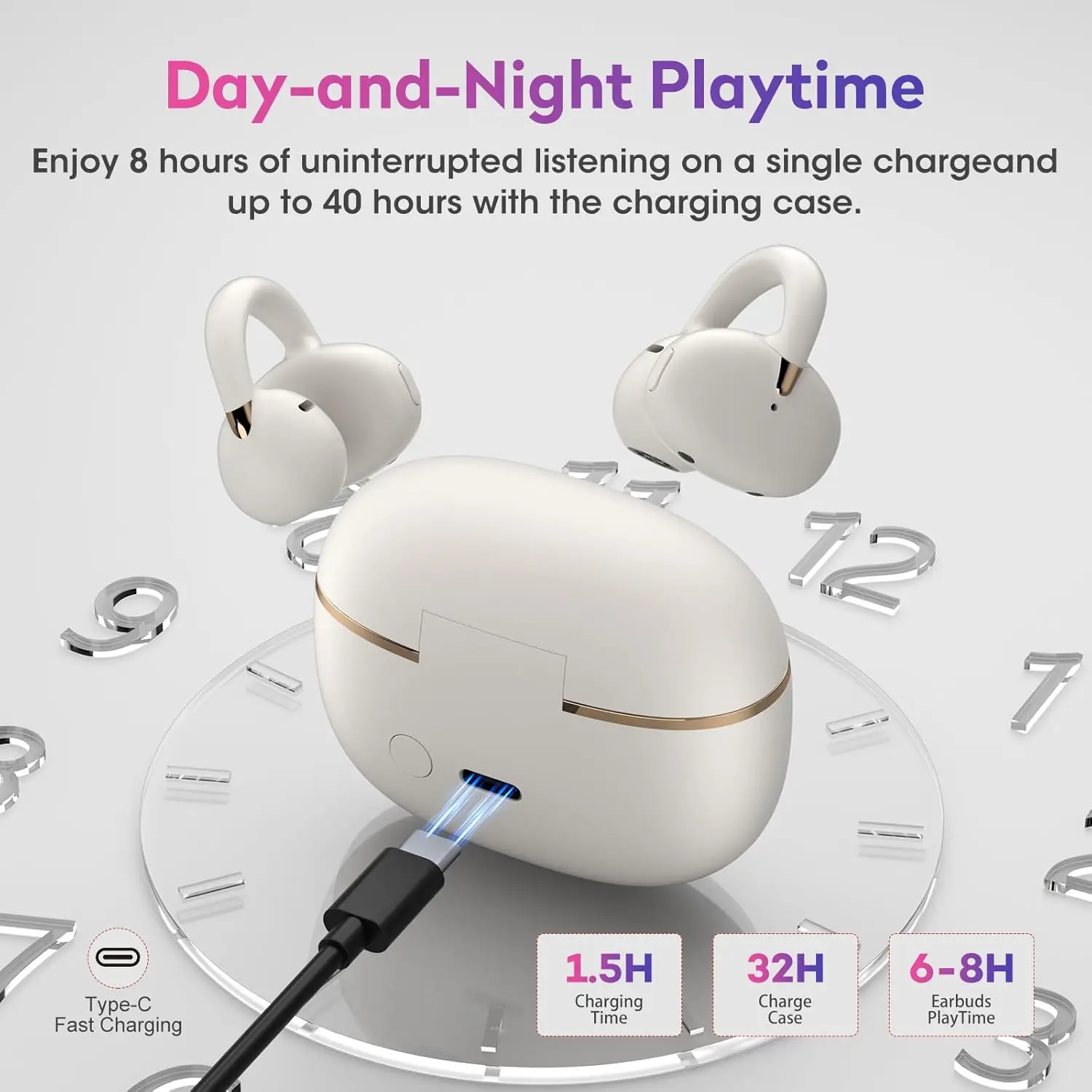 سماعات أذن Ohayo A7 مفتوحة الأذن بمشبك على سماعة رأس لاسلكية مع صوت عالي الدقة ومكالمات واضحة AI بتصميم حلقة مفتوحة مقاومة للماء