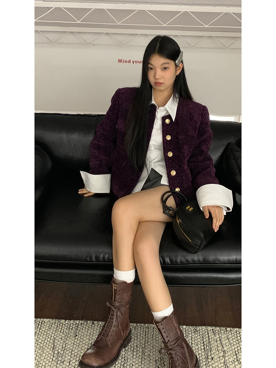 

G Sle Unique Cotton Jaet Women's Casual Chic Autumn Winter New Arrival Thiened Straight Cut Long Sve round Ne Bu...