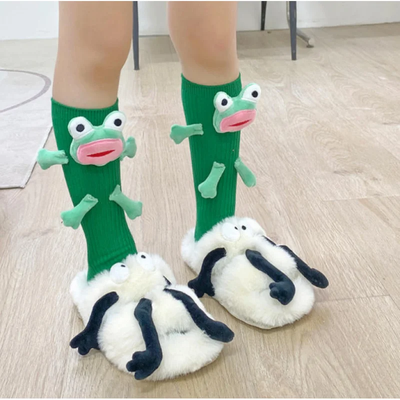 1 Pair Cartoon Frog Tentacle Original Funny Creative Children's Cute Three-dimensional Doll Cotton Mid-Calf Socks
