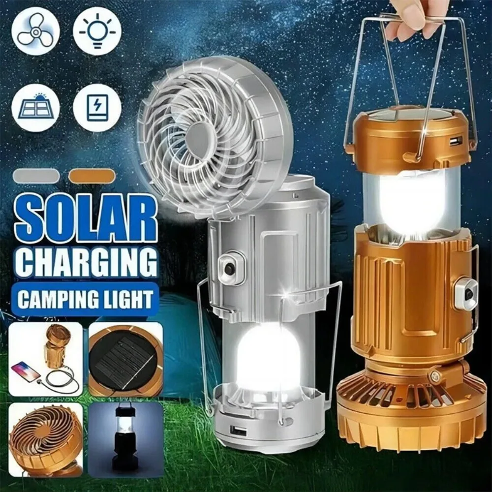 Multifunctional Dual-purpose Camping Lamp Tent Lamp With Fan Portable Foldable Strong Light Hand-held Lamp