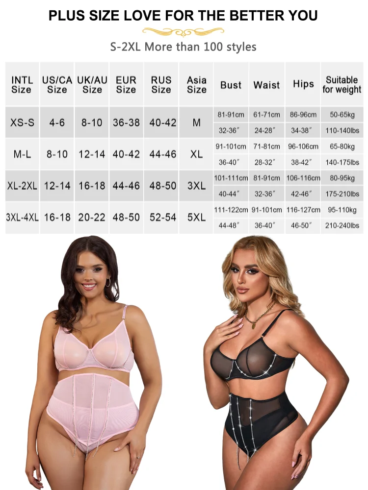 Comeondear Ultra-thin Transparent Bra Panties Set Women Plus Size Sexy Garter Belts Underwear Mesh Curve Lingerie Briefs Outfit