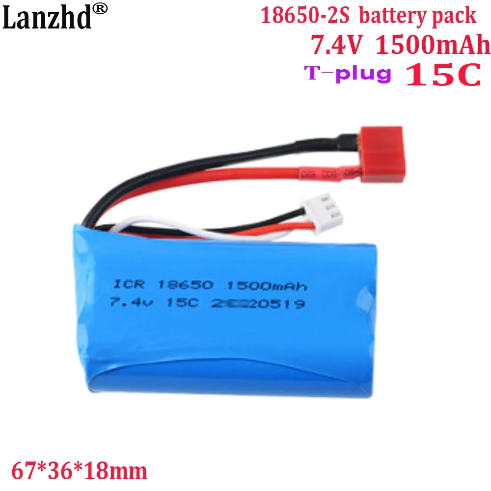 7.4V battery pack 18650 2S 15C 1500mAh for remote control batteries Toy model battery power Tools ship model toys With T plugs