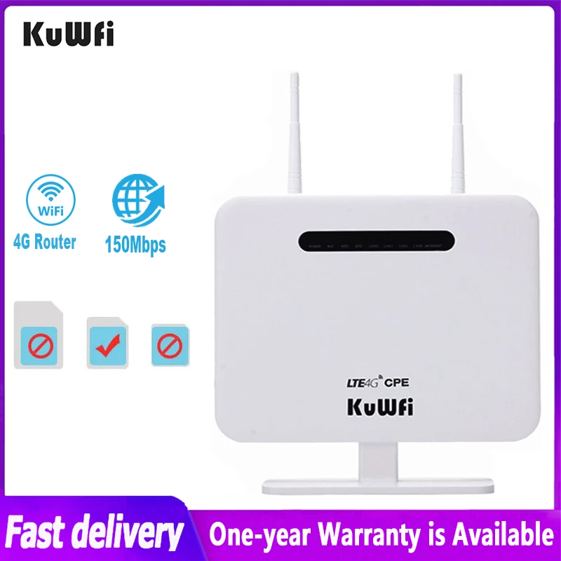 

KuWFi 4G LTE Router 150Mbps Wifi Router Wireless Modem CAT4 High Speed With Sim Card Slot 4 RJ45 LAN Ports External Antennas