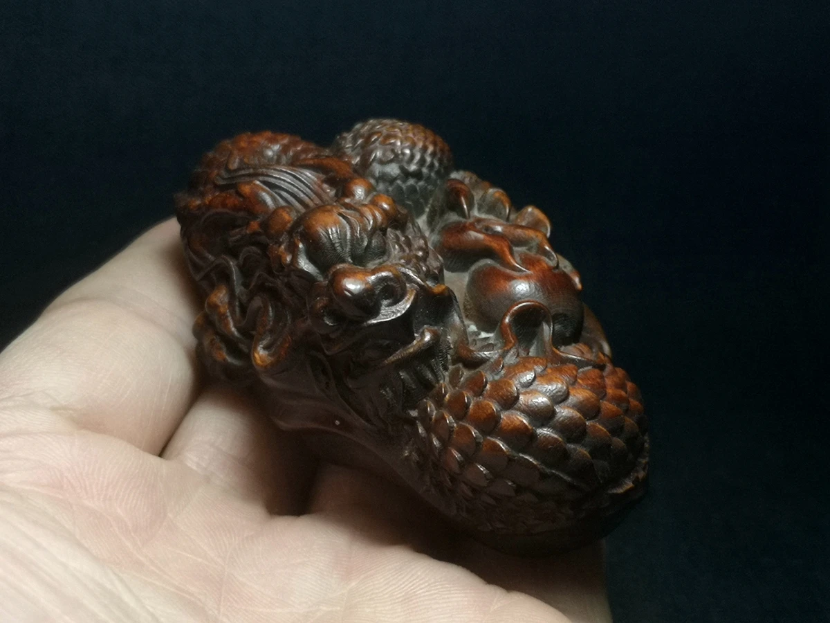 Imagem -04 - Japonês Boxwood Mão Esculpida Estátua do Dragão Auspicioso Netsuke Decoração Presente Colecionável