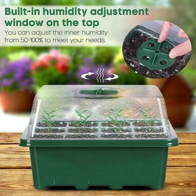 12 Holes Seed Starter Tray with Lid Plant Seed Growth Box Gardening Seeding Germination Kit Nursery Pots for Indoor Garden