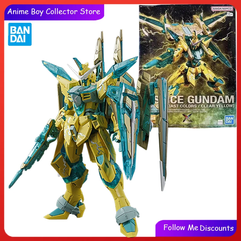 BANDAI Model Kit MG 1/100 ZGMF-X09A JUSTICE GUNDAM [CLEAR YELLOW] Action Figure Mobile Suit Toys for Boys Gifts for Children