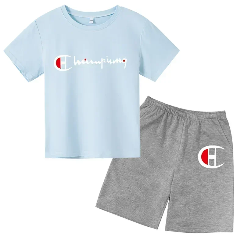 

Boys Girls Round neck T-shirt Set Brand Printing Toddler 3-12 Year Tops +Shorts Fashion Leisure Summer Wear ildren's Clothing