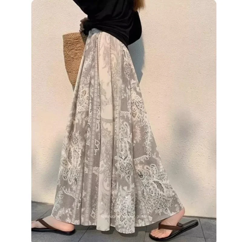 

Stunning High Waist A-Line Midi Skirt Floral Print Beach Vacation Casual Long Skirt Women Summer Commute Straight Cut Style