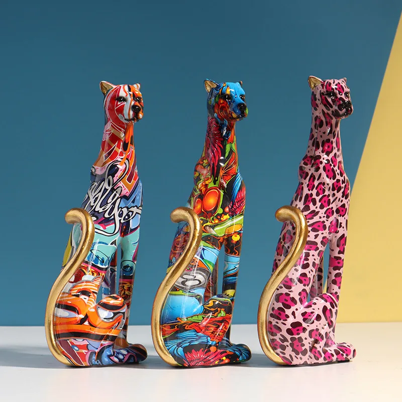 

New Colorful Luxury Leopard Resin Ornament Home Simple Simulation Animal Sculpture Creative Hot Selling Gift Small Ornament