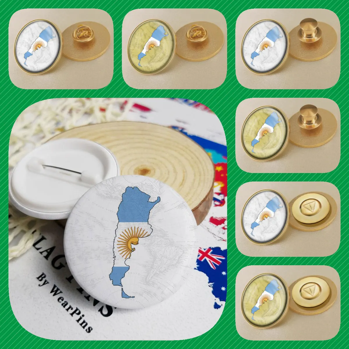 Argentina Argentinean Map Flag National Emblem National Flower Brooch Badges Lapel Pins