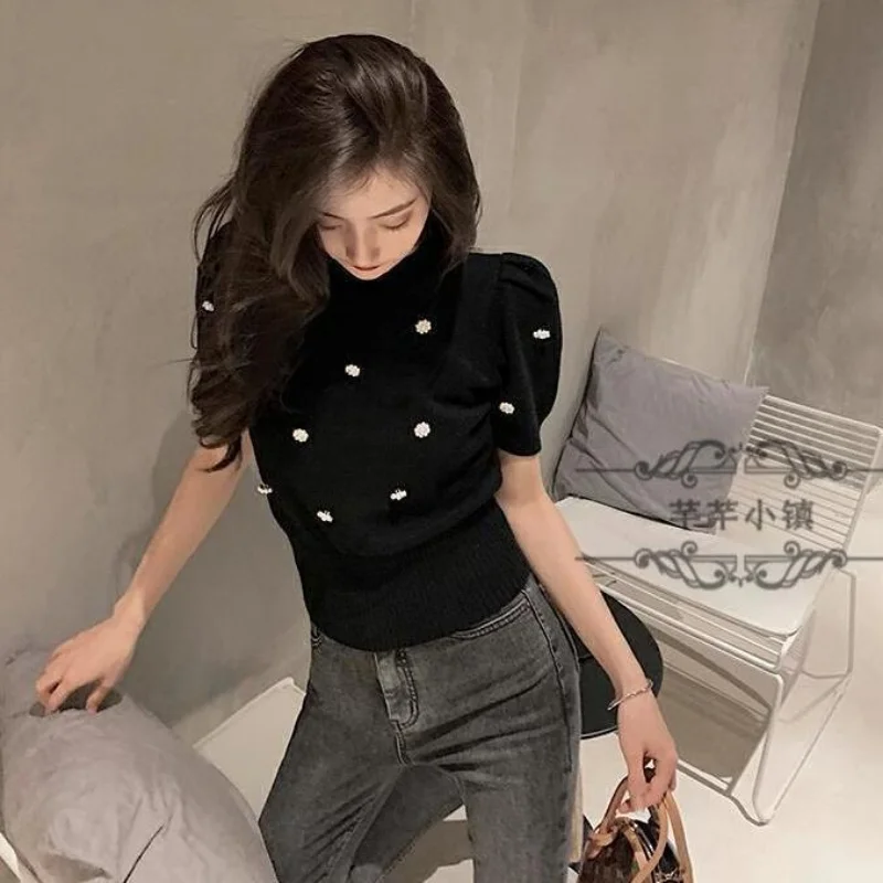 Short-sleeve T-shirts Women Leisure Sweet Knitwear Students Streetwear Temper Designed Chic Ins Cozy Elegant Y2k Tops Harajuku