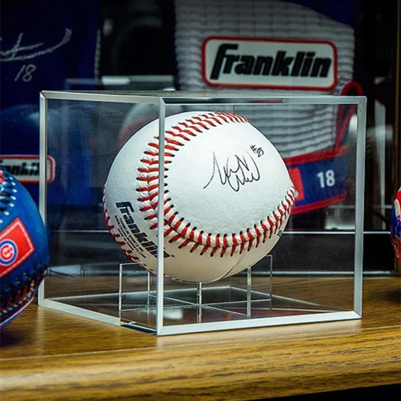 Vetrina da baseball trasparente con scatola per palline antipolvere in plexiglass acrilico (baseball nella foto è solo per l'esposizione)