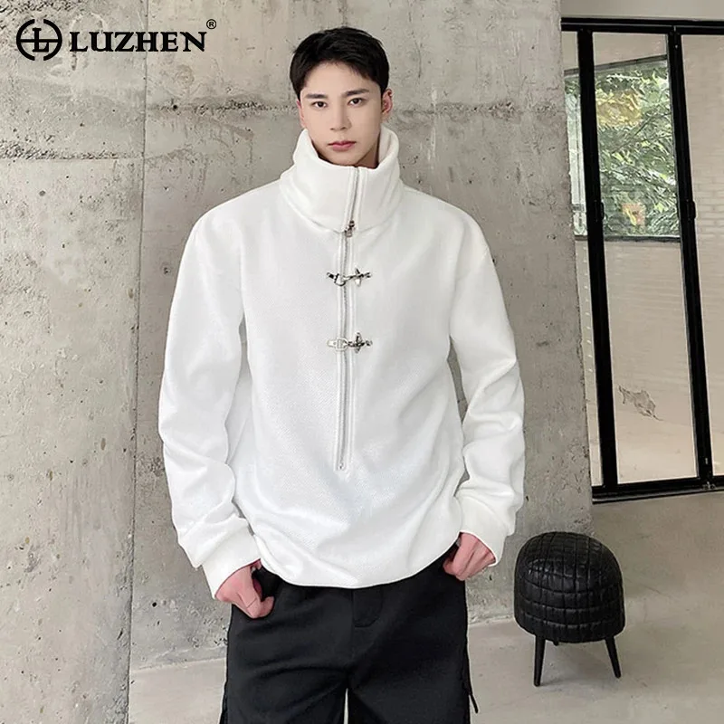 

LUZHEN 2025 г., модная оригинальная металлическая пряжка, воротник на молнии, свободная толстовка высокого качества, мужские однотонные топы с длинными рукавами JY4880