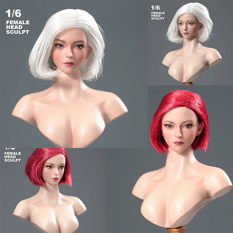 

RoofWorld 1/6 Scale Female Head Sculpt Rainbow Woman PVC Head Carving Red White Hair Fit 12'' Soldier Action Figure Body Model