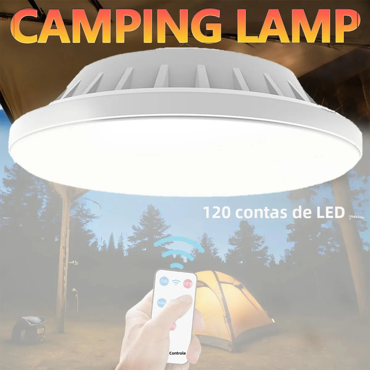 Lanterna de acampamento recarregável solar de 60/120 LEDs, luz LED portátil brilhante com controle remoto, banco de potência, gancho, ao ar livre, camping, churrasco, emergência