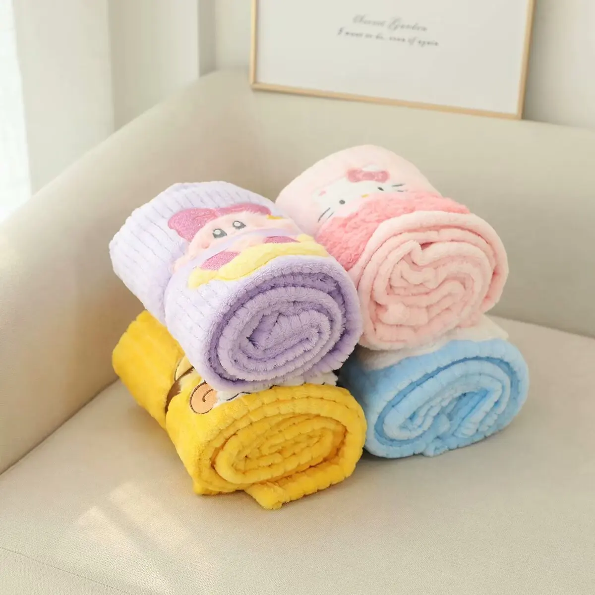 Sanrio My Melody Cinnamoroll Plush Rolled Blanket Cute Cartoon Anime Hangyodon Pochacco Nap Blanket Comfortable Gift For Girl