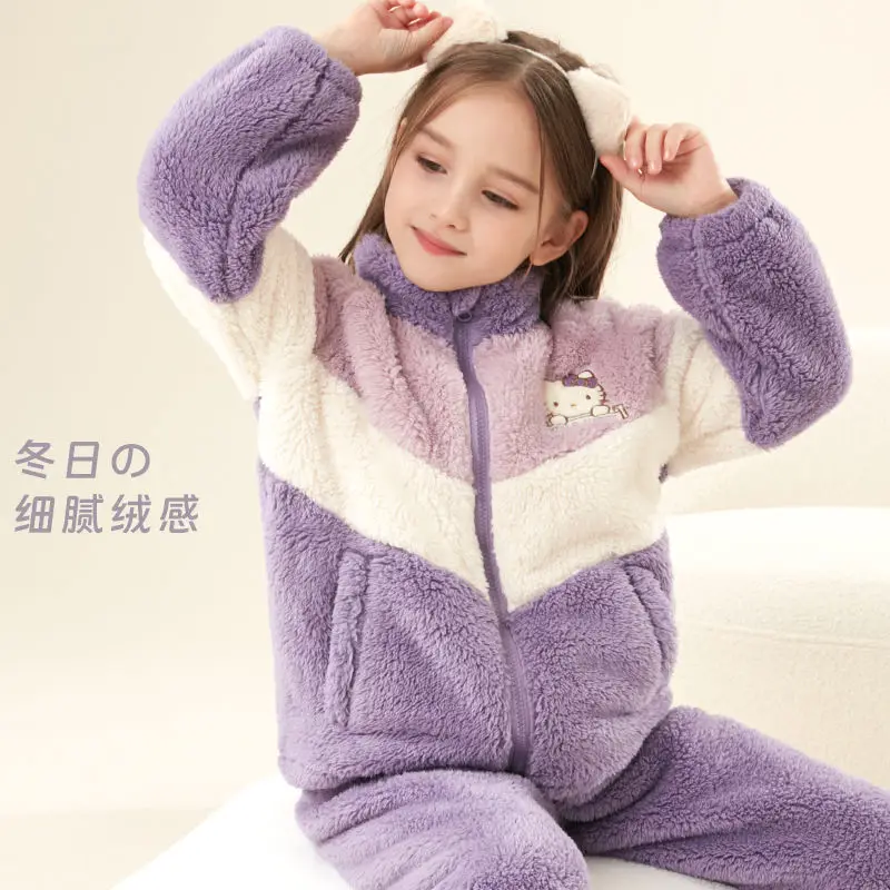 Hot Sanrio Kuromi Girl Lounge Clothes Suit Sweater Hello Kitty Kawaii Autumn and Winter Clothing Child Home Clothing Cartoon New