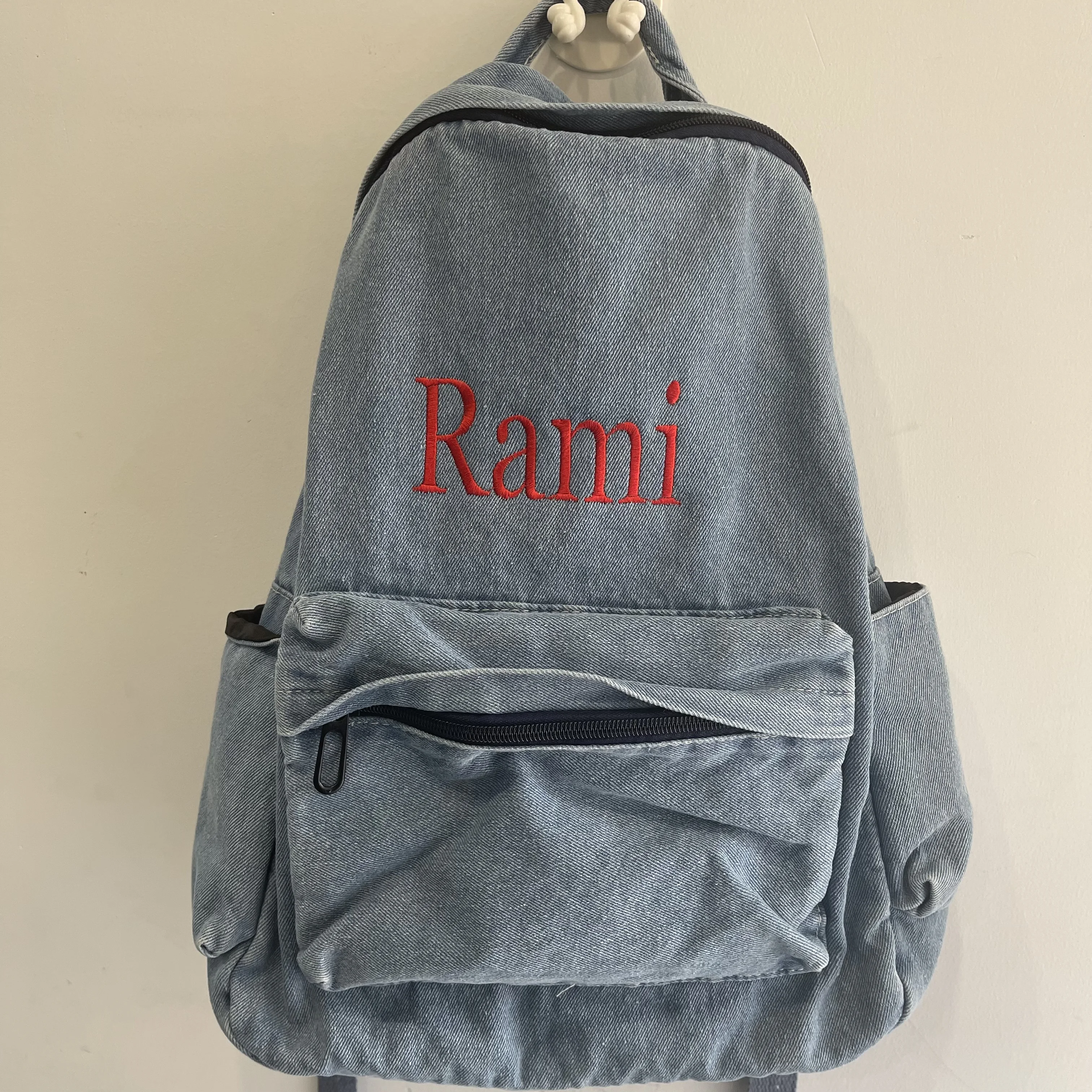 Embroidered And Washed Denim Bag Personalized Custom Art retro And Minimalist College Backpack Travel High-capacity Gift Bag