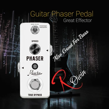 Rowin Guitar Phaser Pedal, Analog Phase Effect, Effector Single Vintage Modern Modes, Mini Size, True Bypass Metal Case Box