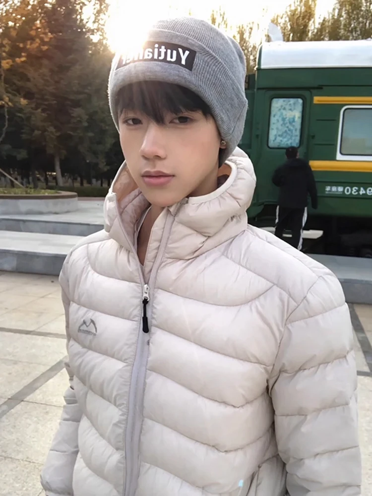 

Warm Thiened Men's down Jaet Lightweight Du Feather Cotton Coat Winter Outerwear Trendy Stand Fit Long Sve Zipper