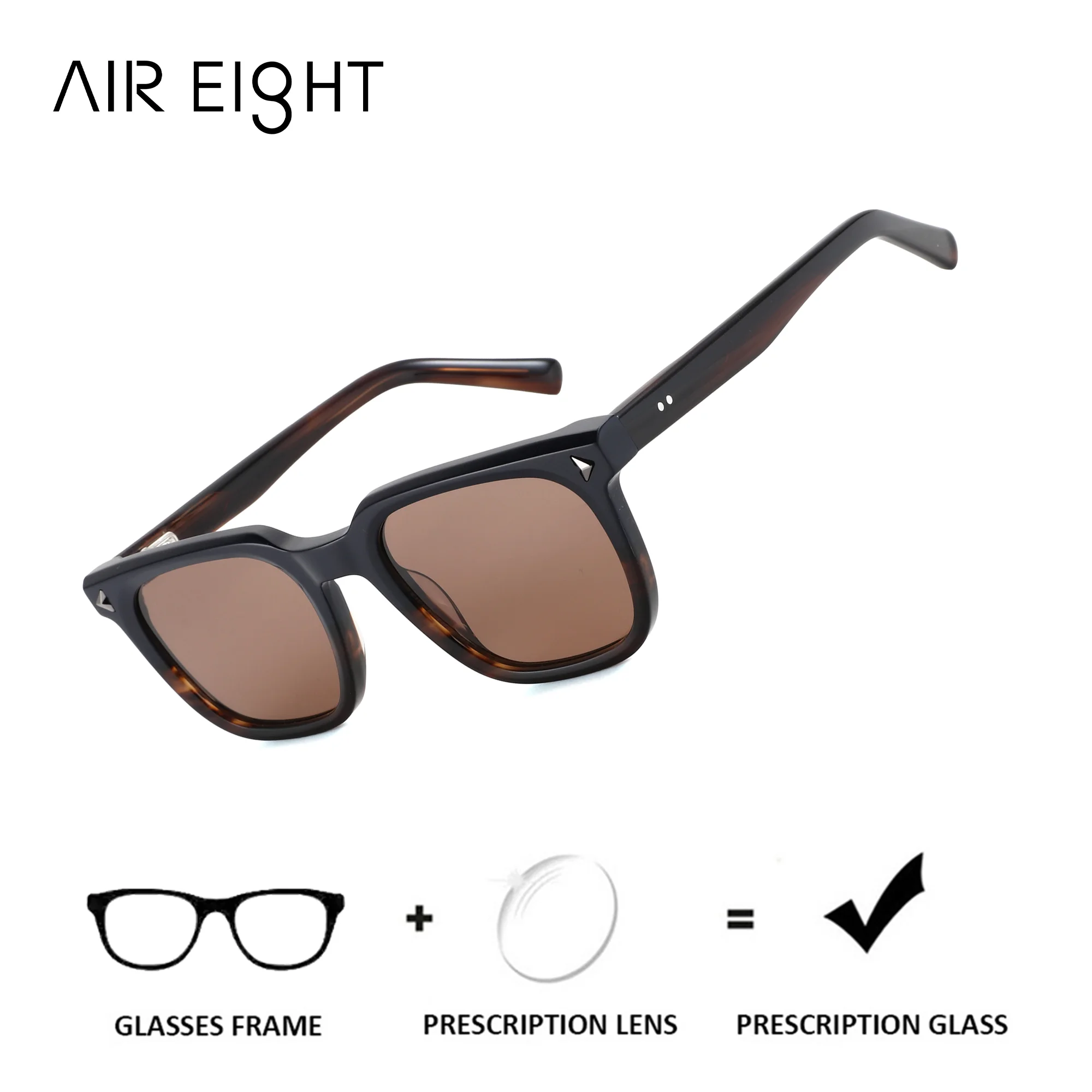 AIR EIGHT L Size Square For Men Handmade Acetate Prescription Sunglasses Polarized UV400 Classic Business Casual Eyewear