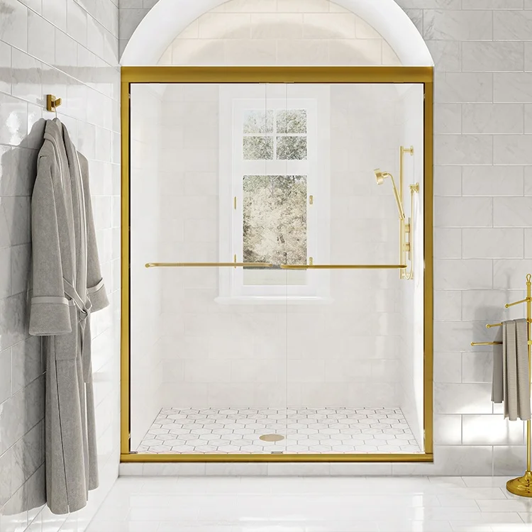 

Custom Frameless Glass Aluminum Bathroom Shower Screen Black Shower Sliding Door