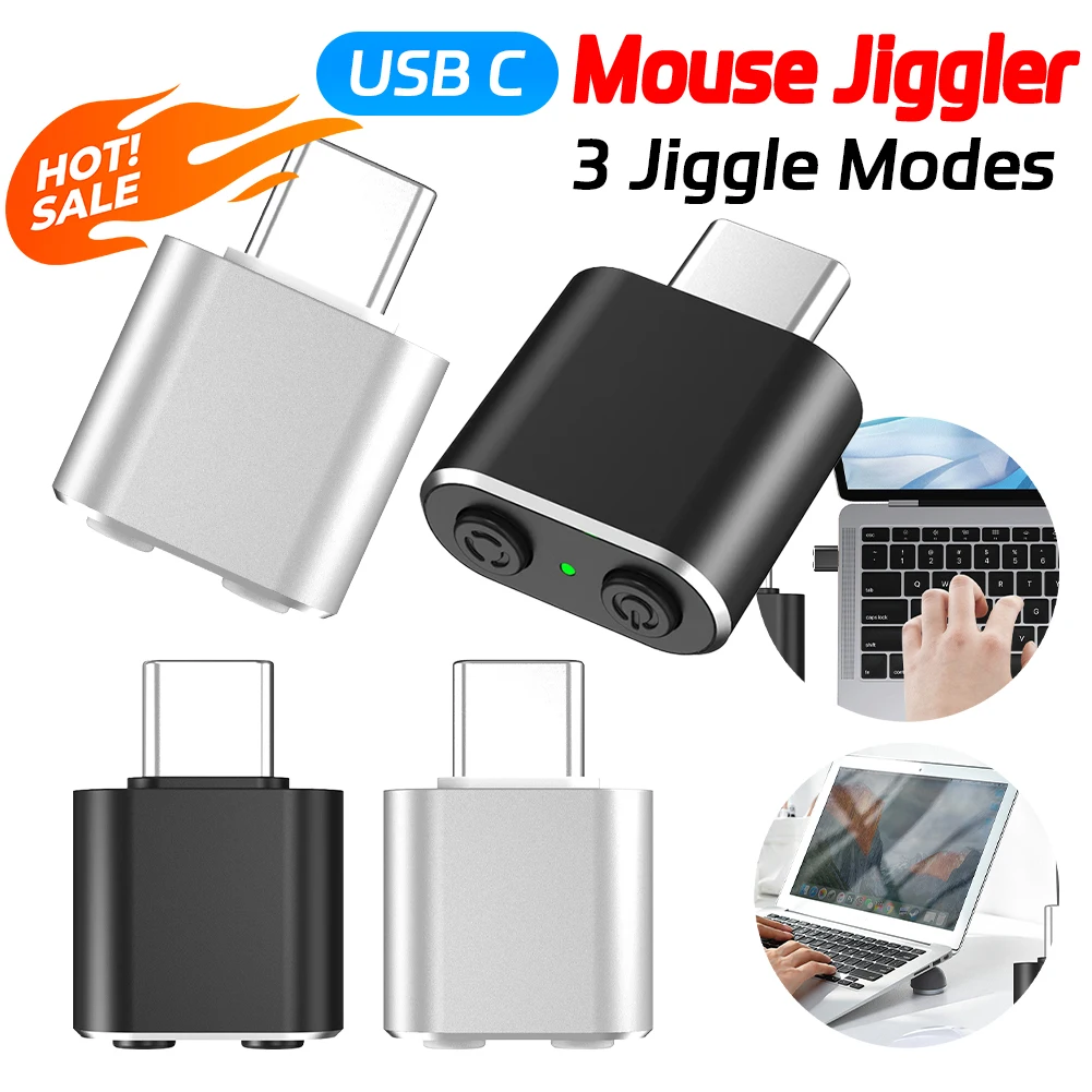 Mouse Jiggler Undetectable Automatic Mover USB C Automatic Mouse Shaker with Switch Button 3 Jiggle Modes Keeps Computer Awake