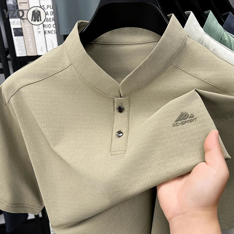 Mens Sport Mandarin Collar Style Short Sleeve Polo Shirt Casual Tops With Buttons Soft Lightweight Mesh Tees For Men - view 2