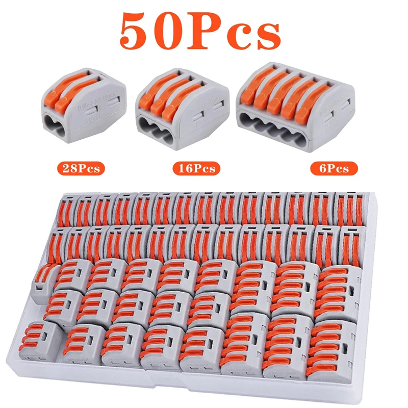 

50pcs 28-12 AWG Lever Wire Electrical Connectors 2/3/5 Port Conductor Combination Insulated Terminals Quick Disconnect