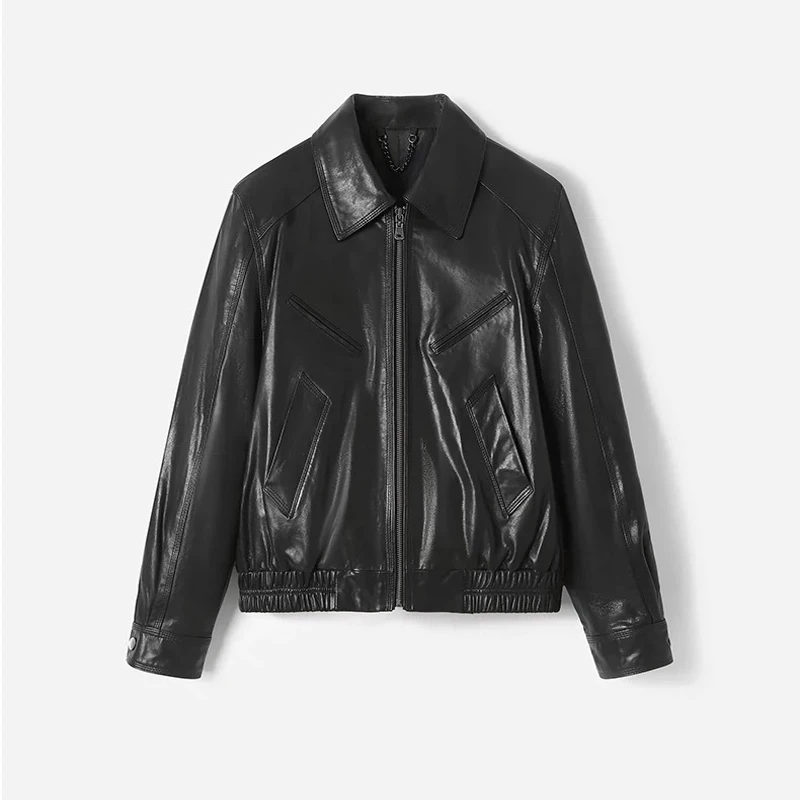 Mode Armee Grün Frauen Echt Leder Jacken Mäntel 2025, Neue A-ebene Gewachste Schaffell Weibliche Einfache Casual Leder jacken Tops