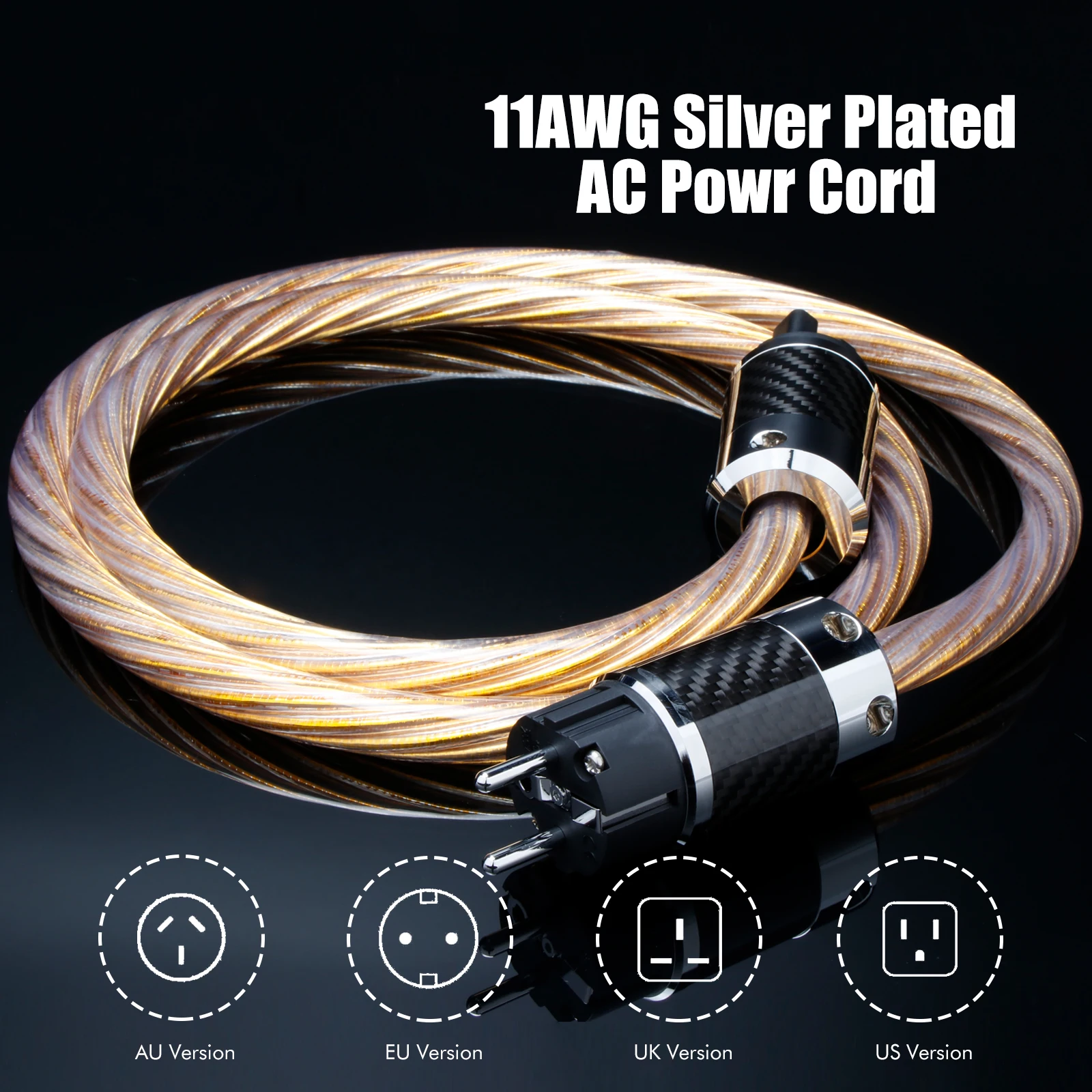 Power Cable Gold OCC Silver Plated Power Cord 12AWG Audiophile Amplifier IEC 320 C15 Power Cord Audio EU/US/AU Version Power Wir