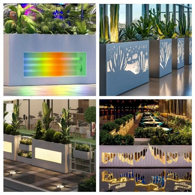 Custom LED Light Stainless Steel Planter Trough, Decorative Divider for Bar Street