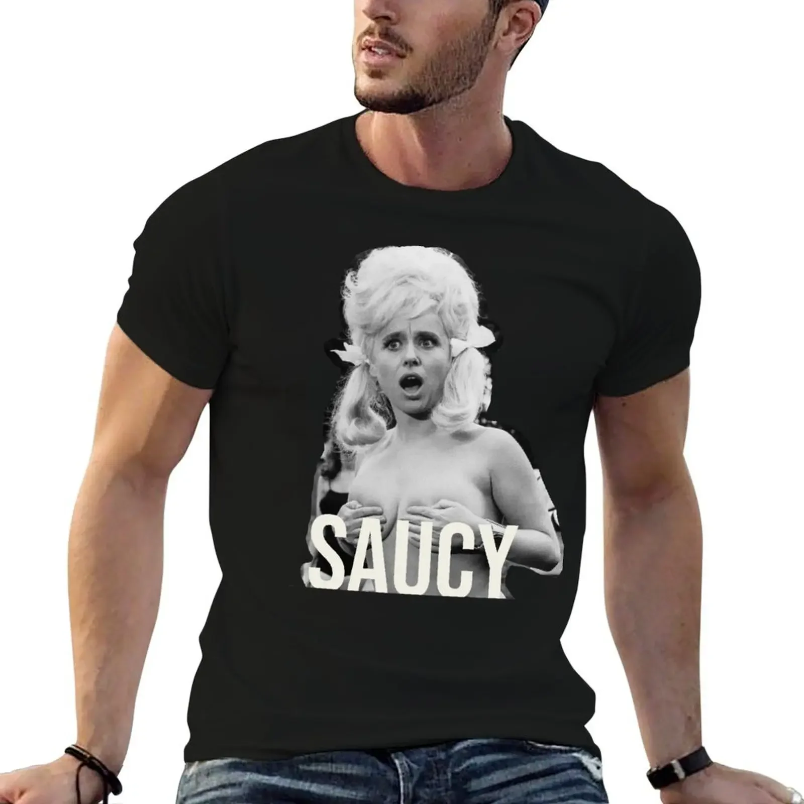 

Barbara Windsor Carry on Bikini Saucy T-Shirt aesthetic clothes plus size clothes graphics workout shirts for men