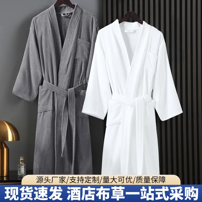 

Custom Logo V Neck SPA Beauty Salon Bathrobe Hotels Homestays Cotton Bathrobes Four Season Long Absorbent Hotel Lace Yukata