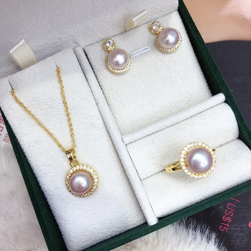 

Princess Diana Style Freshwater Necklace Inlaid Three-Piece Niche Pearl Jewelry Set for Women