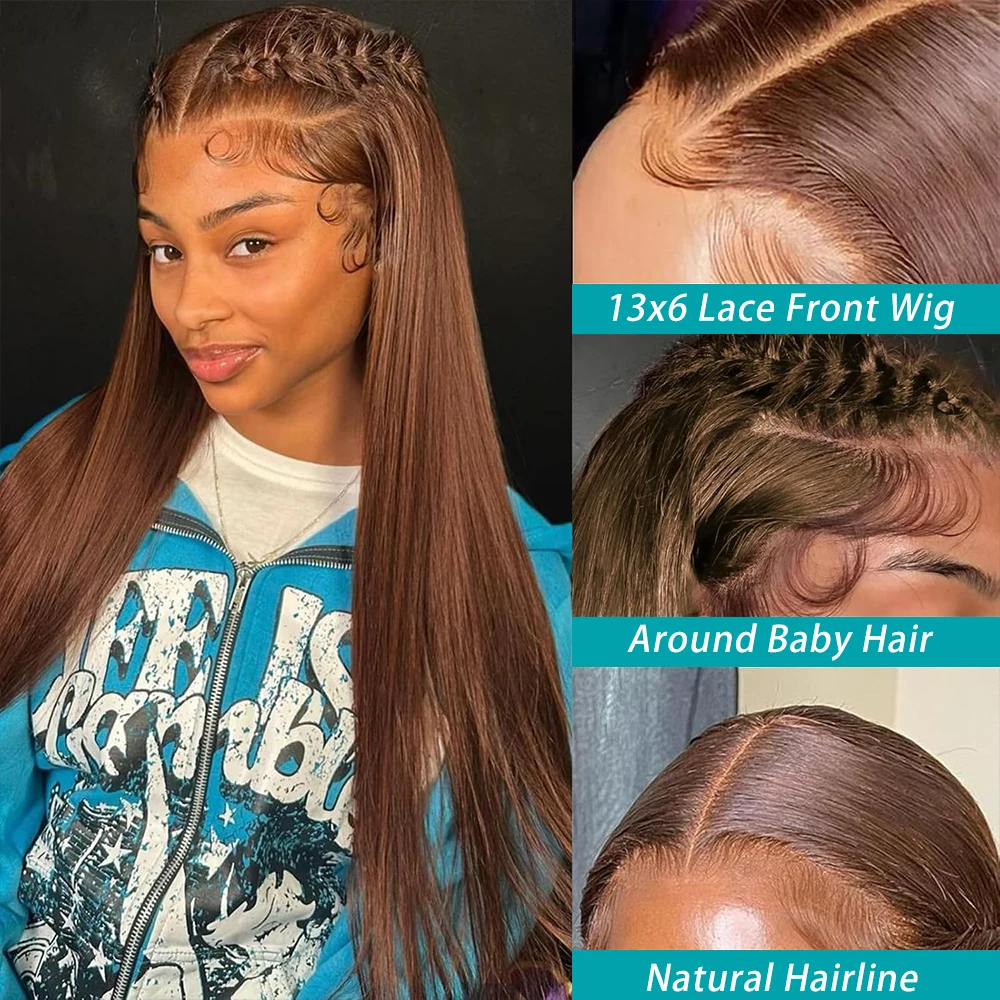 الشوكولاته براون الدانتيل شعر مستعار أمامي 13x6 الدانتيل الجبهة شعر مستعار مستقيم شعر الإنسان قبل قطعها مع شعر الطفل الملونة شعر مستعار بني للنساء