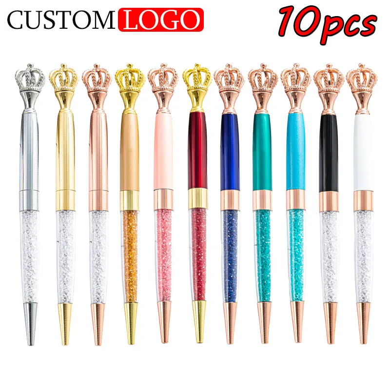 

10pcs Logo Crown Ballpoint Pen Student Office Metal Ballpoint Pen Custom LOGO Engrave Name Gifts Advertising Ballpoint Pens.