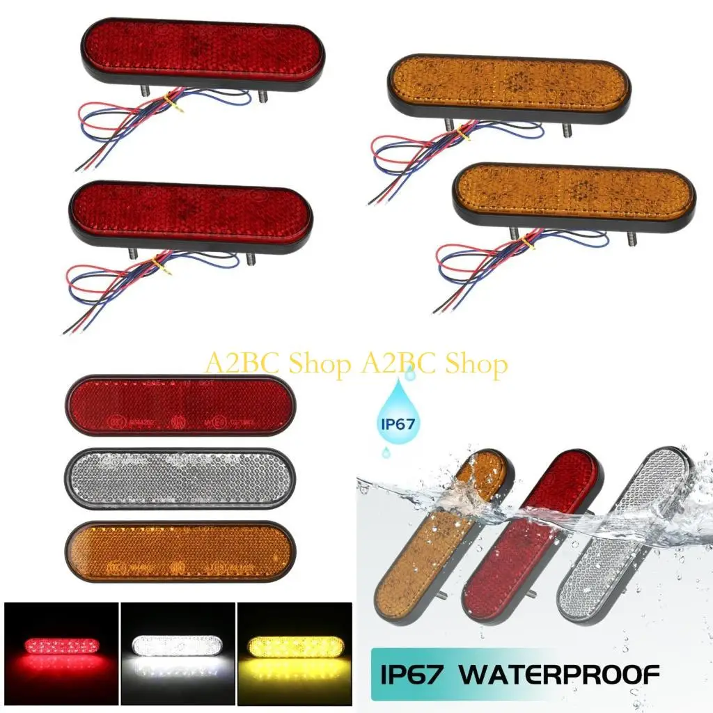 

A2BC Replacement Brake Turn Tail Stop Brake Light Oval Trailer Lights with Reflector 12-24V 24 LEDs Side Marker Light