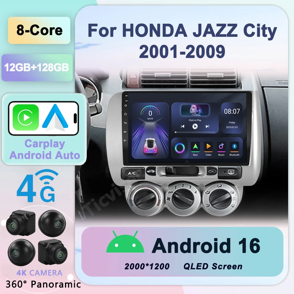 

2 Din Android 16 Car Radio Multimedia Video Player For Honda Fit Jazz City 2002-2007 Stereo Navigation GPS Carplay Auto 4G WIFI