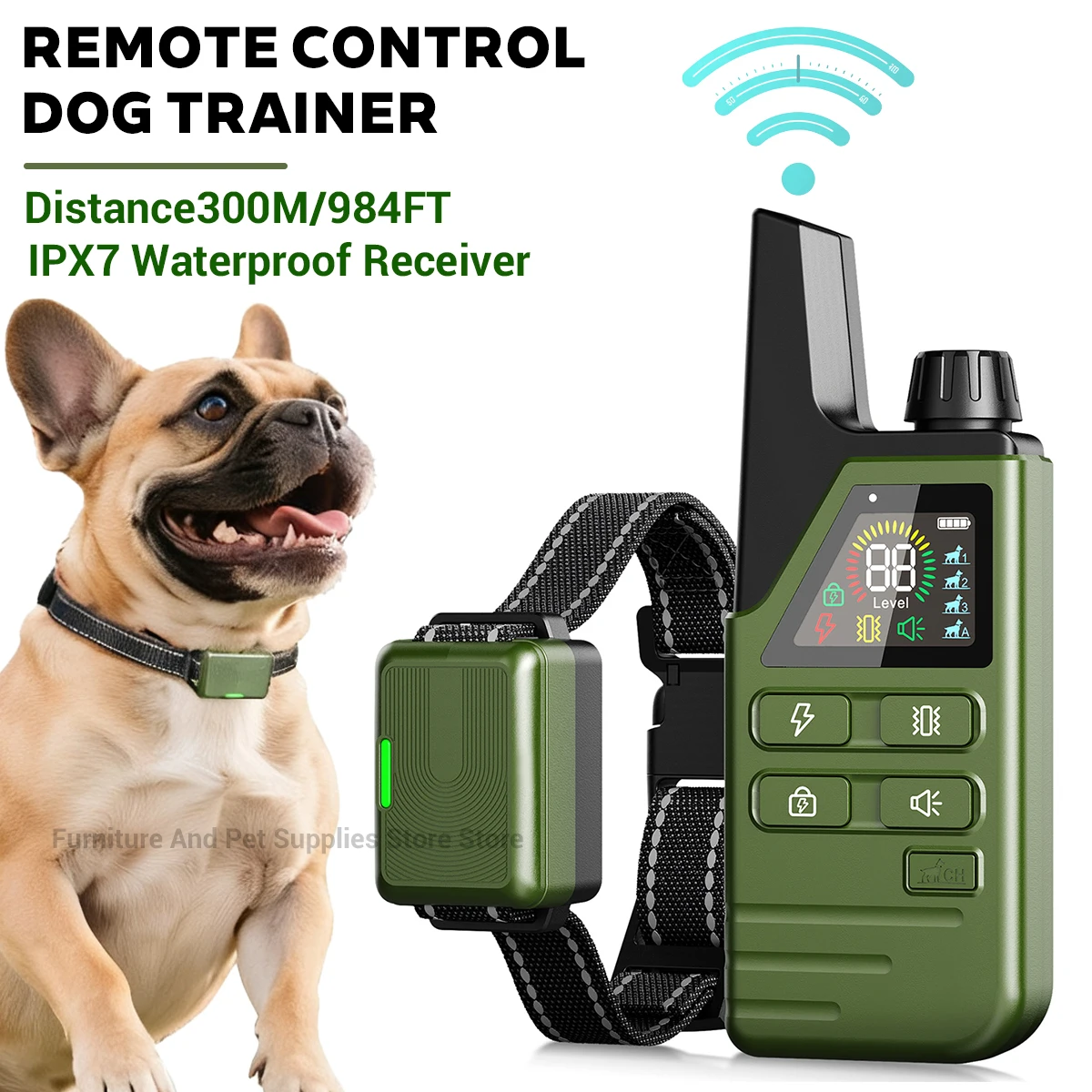 984Ft/300M Electric Dog Training Collar Remote Control Waterproof Pet BehaviorFor 10-120lbs Puppy With Shock Vibration