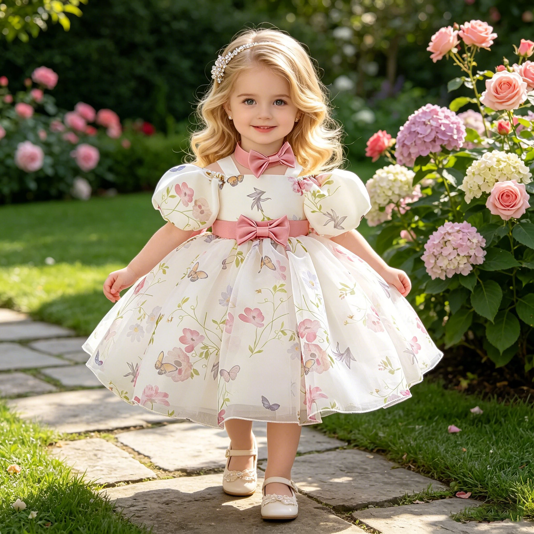 

Платье для маленьких девочек на крестины, с цветочным узором, элегантное, из фатина, на 1 год, на день рождения, свадебное, принцессное, с бантом, для подружек невесты, бальное платье