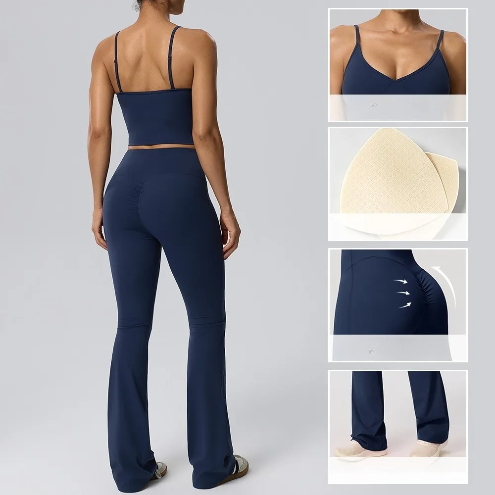 `Women Double‑Sided Brushed Yoga Set Deep V‑Neck Camisole Scrunch Butt Lifting Leggings for Gym Fitness Workout`