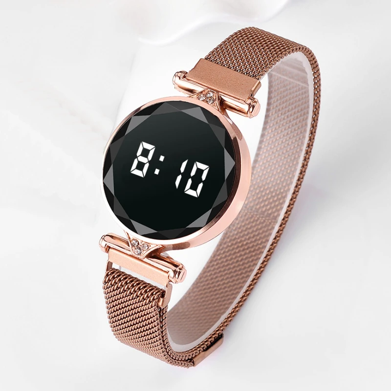 2024 Luxury Women Watches Rose Gold Stainless Steel Ladies Wristwatch LED Digital Watch for Women Electronic Clock Reloj Mujer