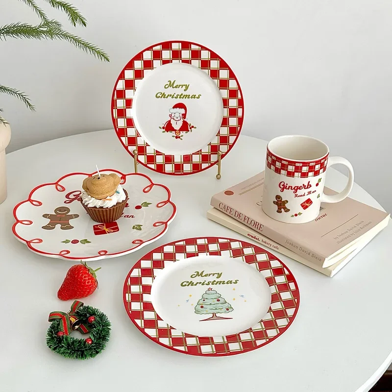 Christmas Theme Ceramic Dinner Plates Home Dinner Plate Dessert Dish Creative Retro French Style Santa Claus Fruit Snack Plates