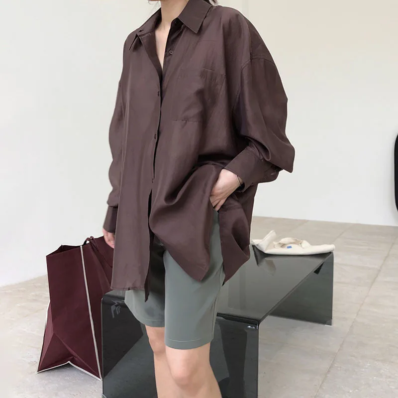 FANAN موضة منظور قمصان واقية من الشمس للنساء التلبيب واحدة الصدر بلوزات فضفاضة غير رسمية الإناث بلايز 2025 صيف جديد