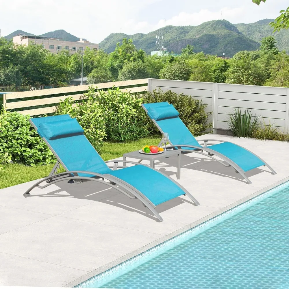 

Lounge Chair Set of 3, Aluminum Lounge Chairs for Outside with 5 Adjustable Positions, Chaise Lounge Outdoor for Pool