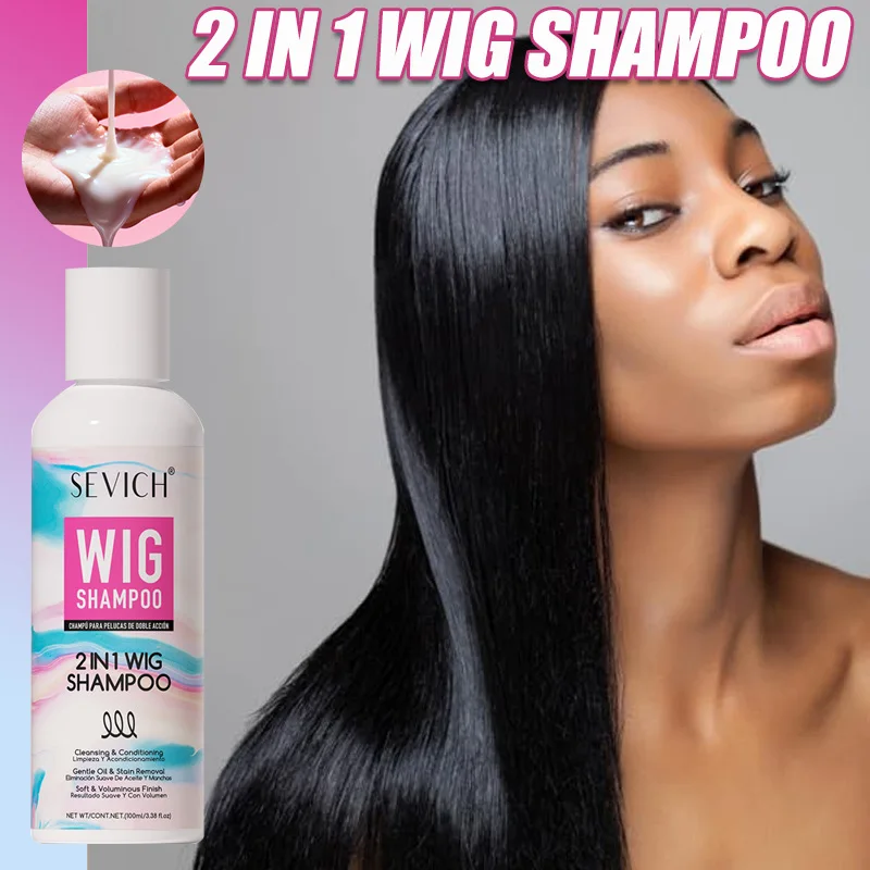 2-in-1-Perückenshampoo für synthetisches Haar, Einweichen und Spülen, Tiefenreinigung, revitalisiert, spendet Feuchtigkeit, Anti-Frizz, weichmachendes Perückenpflegeprodukt