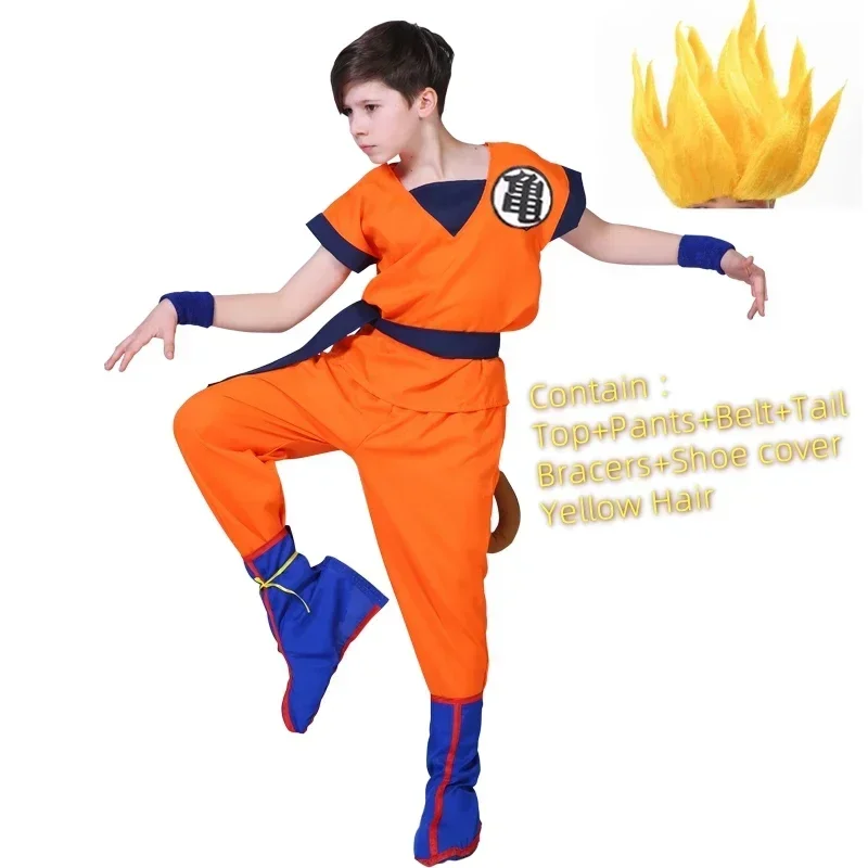 Halloween Adult Kids Son Goku Cosplay Costumes Suits Krillin Outfits Anime Party Child Costumes Tail Wrister Super Saiyan Wig view 4