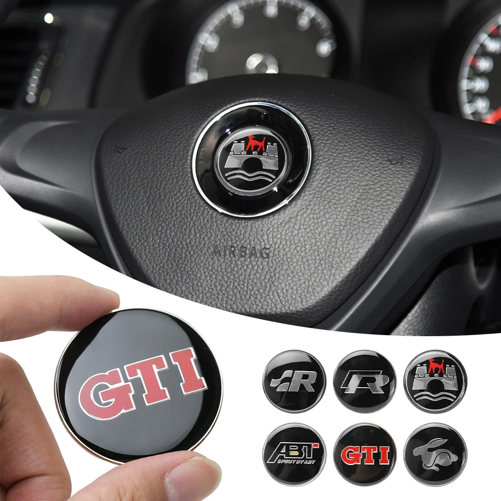 1pcs 45/50mm Car Emblem Steering Wheel Badge Stickers For Volkswagen VW R GTI Golf Polo Tiguan Passat Caddy MTM Auto Accessories